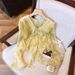 Sweet And Youthful V-neck Bell-sleeve Chiffon Blouse, Spring-summer High-end Style, Ultra-fairy, Irregular Tie Straps,_ecoleips.com