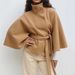 Elegant Women’s Cape Coat With Stand Collar & Belt – Stylish Polyester Trench For Fall & Winter (Khaki, White, Black, Navy, Brown)_ecoleips.com