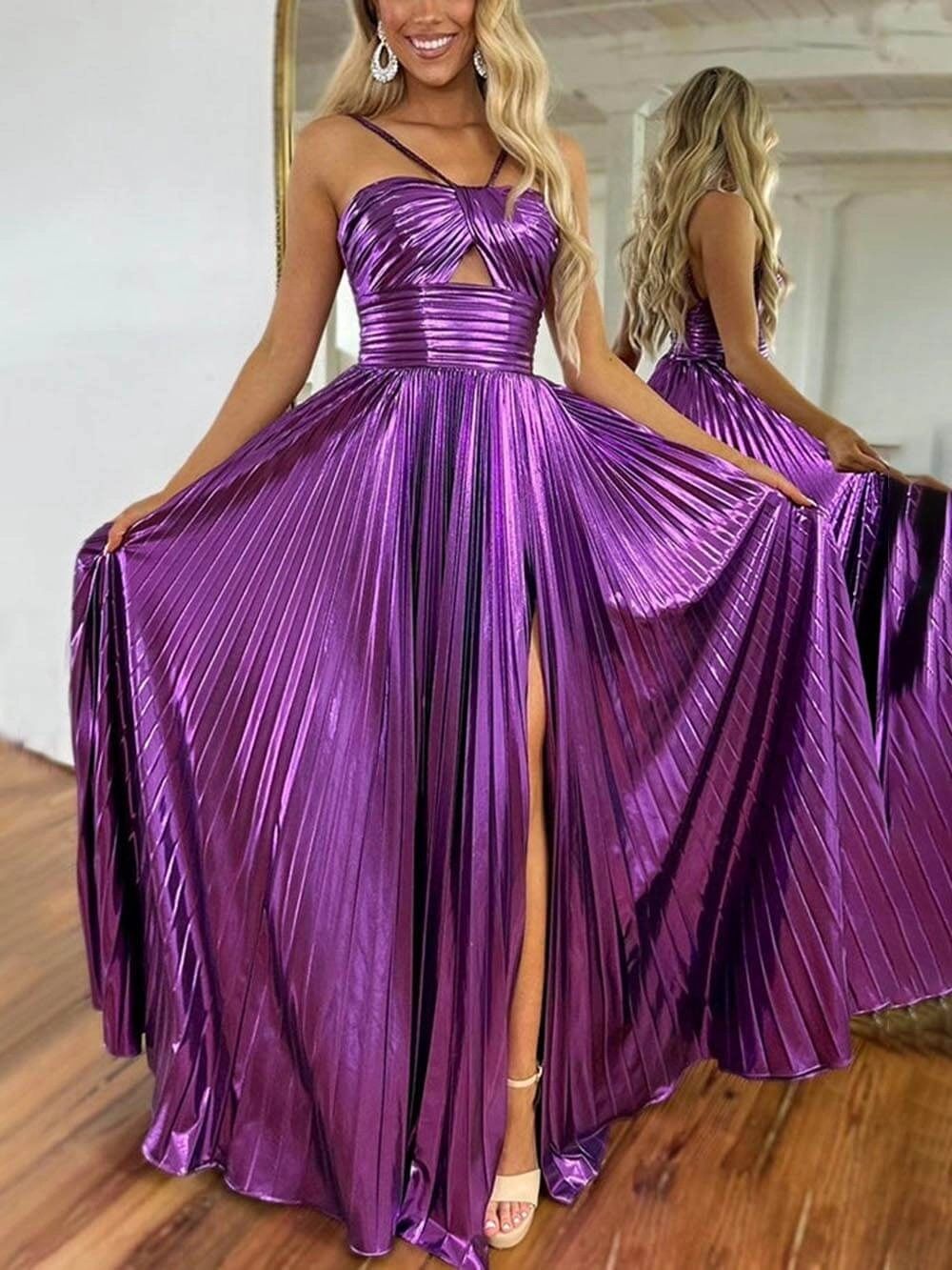 Women's Clothing Women's Halter Neck Dress Sexy Evening Dress Slit Sleeveless Gold Backless_ecoleips.com