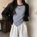 real-shot Irregular Fake Two-piece Short Long-sleeve Sweatshirt Women, Spring And Autumn Thin New Design_ecoleips.com