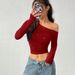 Women's Glitter Off-Shoulder Top Asymmetrical Long Sleeve Stretchy Knitted Fit Sexy Party Wear_ecoleips.com