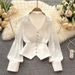 Women's Clothing Design Niche Ruffled Collar Long Sleeved Shirt Women's Temperament Irregular Hem Puff Sleeve Top_ecoleips.com