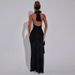 Elegant Chiffon Halter Neck Dress – High Slit & Backless Design For Evening & Party_ecoleips.com