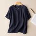 Artistic Plus Size Casual Cotton And Linen Short-Sleeved T-Shirt Women's Summer Solid Color All-Match Loose Slimming Des_ecoleips.com