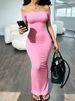 Women's Slim Fit Off Shoulder Bodycon Dress, Solid Color Sleeveless Summer Cocktail Party Dress_ecoleips.com