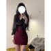 Black V-neck Slimming Top High-waisted Bodycon Short Skirt Two-piece Set For Women Spring New French Style Elegant_ecoleips.com