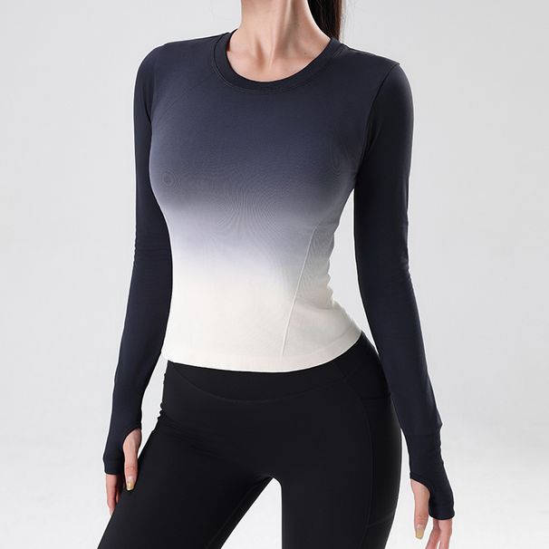 K Gradient Yoga Suit Top For Women, Thin Cut, Quick Drying, Running, Long Sleeved Sports T-shirt, Tight Fitting, Slimming Fitness Suit_ecoleips.com
