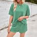 Women's Clothing New Twisted Stripe Short Sleeved Drawstring Shorts Casual Home Wear Suit_ecoleips.com