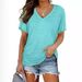 Women's Solid Color Batwing Sleeve T-Shirt V Neck Short Side Ruffled European And American Style Cross Border Fashion 2025 New Arrival_ecoleips.com