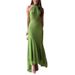 Women's European American Style Backless Ruffled Slim Long Dress Solid Color Independent Store Cross Border Spring/Autumn Summer_ecoleips.com
