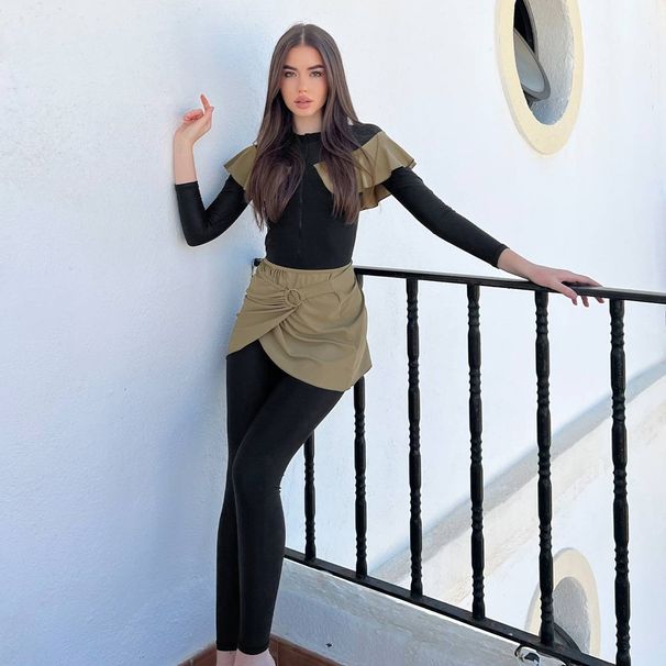 Muslim Swimsuit New Conservative Pure Color Long-sleeved Pants Sun Protection Beach Swimsuit Three-piece Swimsuit_ecoleips.com