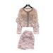 Luxury Embellished Sequin & Beaded Cardigan Set With Mini Skirt - Elegant Office Wear For Women | Pink & Beige | S/M/L/Xl_ecoleips.com