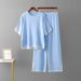 Women's Cross Border round Neck Two Piece Set Loose Split Short Sleeved Knit Top with High Waisted Slimming Wide Leg Pants_ecoleips.com