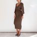 Women’s Elegant Knit Dress – Vintage-Inspired V-Neck Lantern Sleeve Midi Dress (High Waist, Belted Waist, Soft Rayon Blend)_ecoleips.com