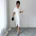 Elegant V-Neck Wrap Dress With Belt – Women’s Bodycon Midi Dress (Stretch & Wrinkle-Resistant) – Sophisticated Office & Evening Wear_ecoleips.com
