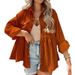 Verve 2025 New Women's Long Sleeve Corduroy Ruffle Shirt Button-Up Blouse_ecoleips.com