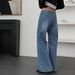 New American-style Vintage Washed Straight-leg Jeans With Stylish Pocket Design, Loose Fit And Leg-lengthening Effect_ecoleips.com