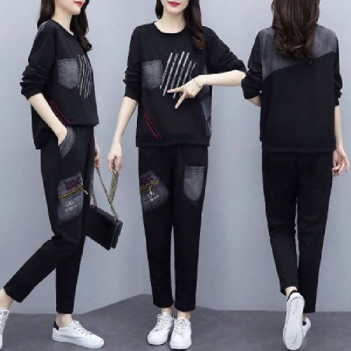 Women’s Clothing autumn new large size loose casual printed suits for women Korean version of casual sportswear two piece suits trendy_ecoleips.com