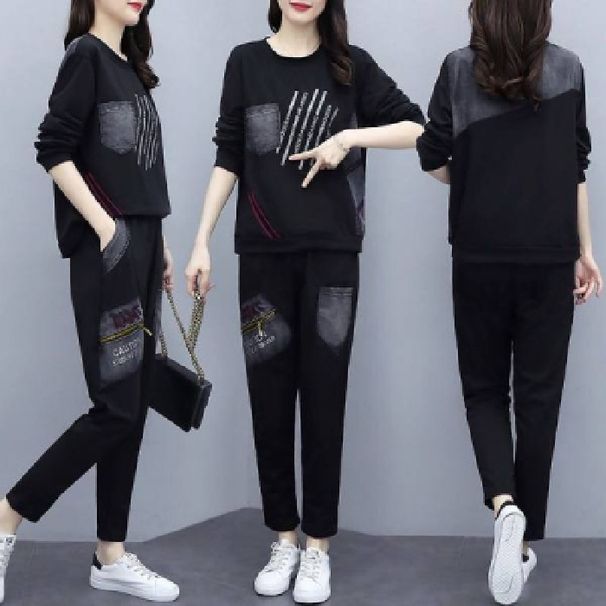 Women’s Clothing autumn new large size loose casual printed suits for women Korean version of casual sportswear two piece suits trendy_ecoleips.com