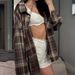 Vintage Plaid Shirt Jacket – Oversized Cotton Blend Long Sleeve Button-Up (Coffee/Tan, Relaxed Fit, Distressed Finish, Unisex Layering Essential)_ecoleips.com