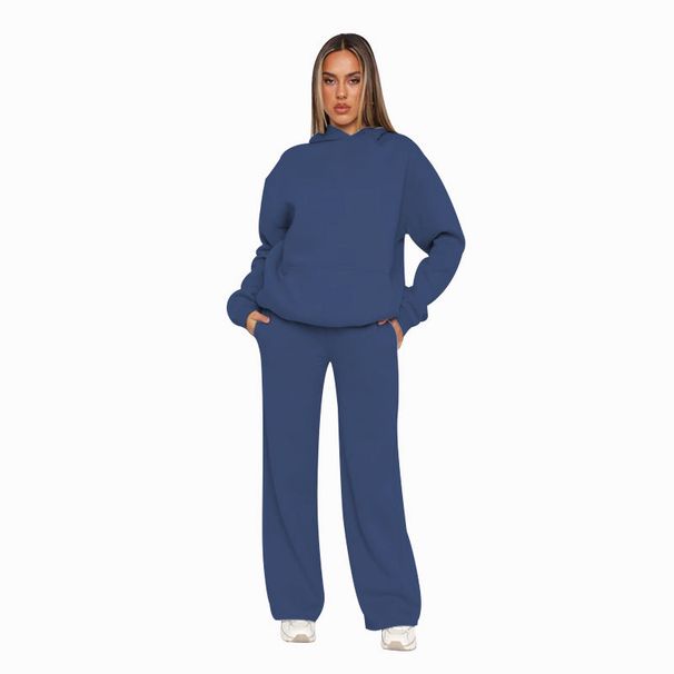 Women's Clothing Solid Color Long Sleeve Hooded Sweater Women's Fashion Casual Wide Leg Pants Set_ecoleips.com