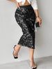 K Women's Fashion Solid Color Elegant High Waist Tight Medium Length Glitter Wrapped Hip Skirt_ecoleips.com