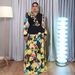 New Plus Size Women's Chiffon Print Two-Piece Dress V-Neck Flowy Maxi Dress With Long Sleeves, Elegant & Sweet Style ( Polyester Blend)_ecoleips.com