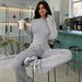 2025 Autumn Winter New Fashion Women's Clothing Fashionable Crop Top Long Sleeve Slim Fit Tie Bell Bottom Pants Sports_ecoleips.com