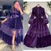Women's Palace Style Dress French Retro Fashion Stand Collar Pearl Single-Breasted Lace Splicing Velvet Long Skirt_ecoleips.com