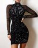 Women's Clothing Hot Stamping Stitching V Neck Pleated Satin Dress_ecoleips.com
