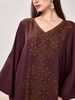 Modest Abaya Dress/Muslim Dress Women Elegant V-Neck Embellished Maxi Dress – Loose Fit, Comfortable & Stylish For Women_ecoleips.com