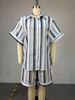Sweet Striped Short Sleeve Shirt & High Waist Straight Shorts Set - Autumn Casual Outfit For Women_ecoleips.com