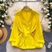Women's Korean Style Blue Suit Collar Shirt With Tie Waist Slimming Elegant Top Long Sleeves For Spring Loose Fit Blouse_ecoleips.com