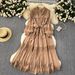 French Light Luxury Retro Sleeveless Collar Printed Dress Women's Summer Waist Slimming Elegant Lady Long Skirt_ecoleips.com