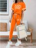 Women's Spring Summer Two Piece Set Round Neck Short Sleeve High Waisted Pants With Side Pockets Casual Comfortable Outfit_ecoleips.com