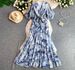 French Style Bell Sleeve V Neck Printed Long Dress for Women Elegant Sophisticated Summer Dress_ecoleips.com