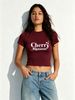 Women Cherry Blossom Fruit Letter Graphic Crop Top Slim Crew Neck Short Sleeve Retro Cute Casual Streetwear Summer T-Shirt_ecoleips.com