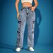 Women's Cargo Jeans High Waist Flap Pockets Oversized Fit Stretch Denim Pants - Streetwear Jogger Pants For Plus Size_ecoleips.com