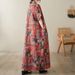 Real Shot Of 2024 Summer V-neck Cotton-linen Plus-size Loose-fitting Artistic Vacation-style Beach Dress, Vintage_ecoleips.com