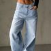 Women's Clothing Washed Blue Zipper Button Closure Jeans_ecoleips.com