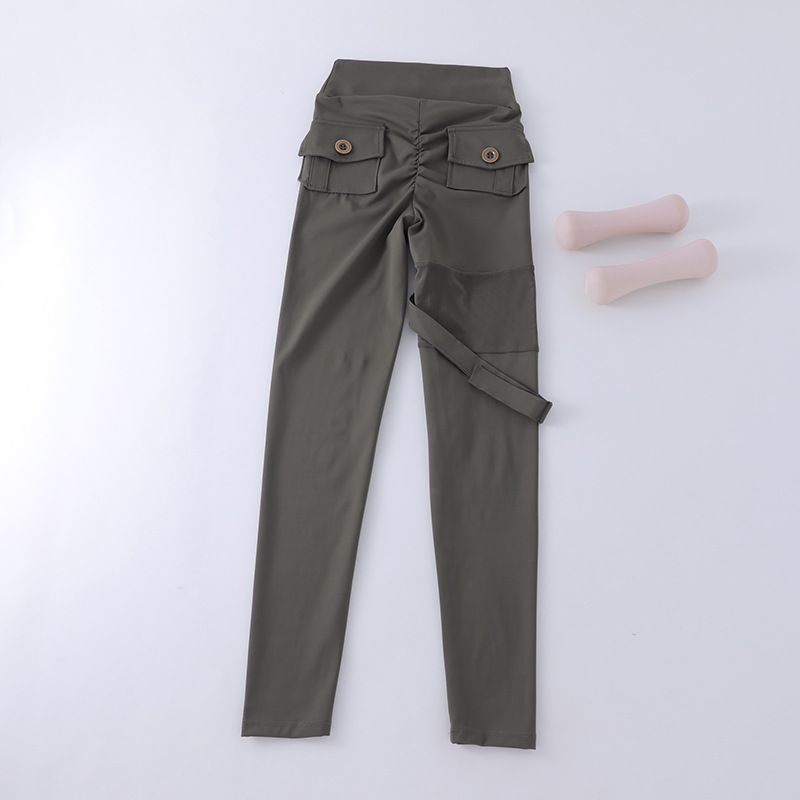 Women’s Clothing Mesh Functional Buckle Yoga Pants High Waist Tight Sexy Peach Hip Sports Nine Point Pants_ecoleips.com