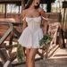 Women's Clothing Lace Splicing Suspender Skirt With Waist And Backless Skirt Pure Lust Style White Dress_ecoleips.com