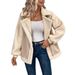 Women's Clothing Chic Oversized Faux Shearling Jacket – Distressed Suede & Fleece Biker Coat (Khaki, S-XL)_ecoleips.com