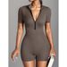European And American Style Independent Station Women's Short Sleeve Jumpsuit Zipper Front Sports Yoga Pattern_ecoleips.com