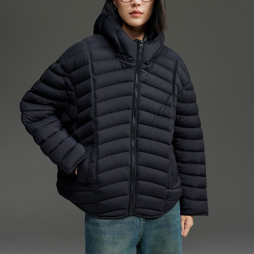 girl Girl Goose Ribbed Lightweight Down Jacket For Women, High-End Feel, Hooded Stand Collar, Loose Lulu Coat, Winter 2025 New_ecoleips.com