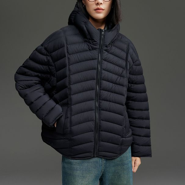 girl Girl Goose Ribbed Lightweight Down Jacket For Women, High-End Feel, Hooded Stand Collar, Loose Lulu Coat, Winter 2025 New_ecoleips.com