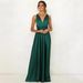 Verve Summer New Women's Deep V Solid Color Satin Long Party Evening Dress Gown_ecoleips.com