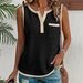 Summer Women's Casual Solid Color Waffle Patchwork Vest Fashionable American Style New_ecoleips.com