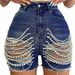 Cross-border European And American Denim Shorts 2025 Summer Collection, New High-waisted Slimming Handmade Beaded Ripped_ecoleips.com