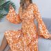 Real Shot Of 2026 Spring/Summer European And American Retro Bell-sleeve Ruffled Waist-cinching A-line Dress. Independent_ecoleips.com